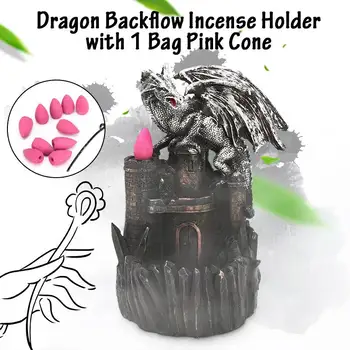 

Resin Dragon Incense Burner for Smoke Backflow Like Water Streaming Down Art Craft Furnace Home Decor + 10pcs Incense Cones