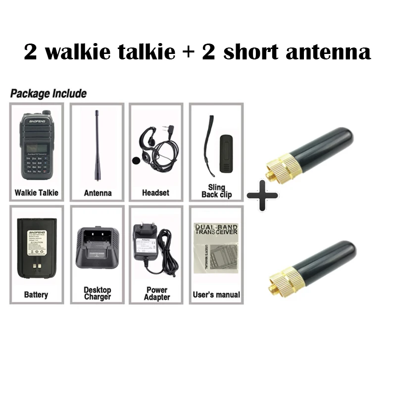 2 шт. Baofeng UV-6RA рация 5 Вт VHF& UHF 1800 мАч приемопередатчик UV6r Baofeng Uv 6R подходит для Cb радиостанции - Цвет: Add 2 short antenna