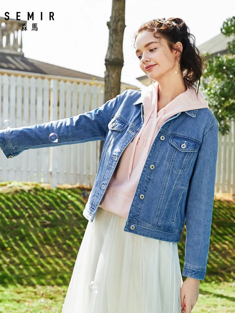 Куртка SEMIR женская джинсовая короткая с воротником из 100% хлопка в стиле бойфренда
