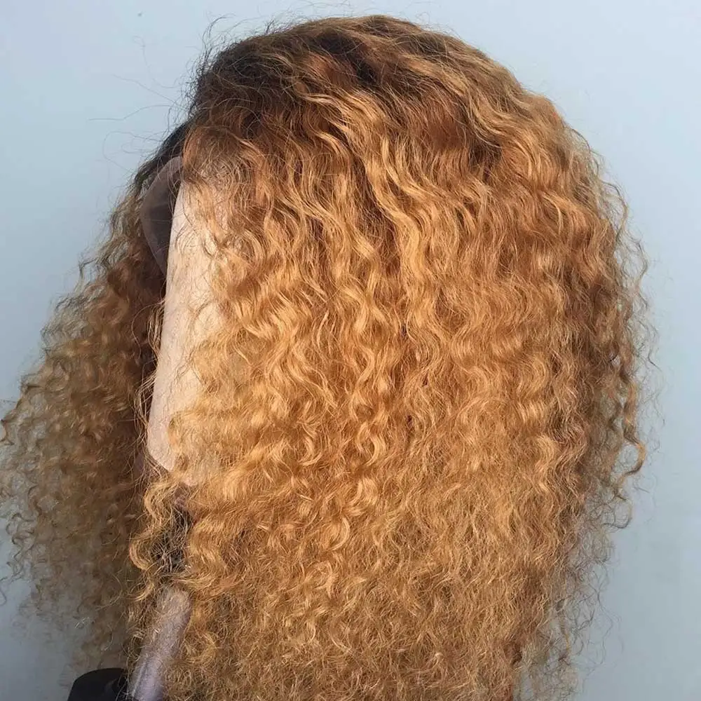 Кудрявый парик из натуральных волос на кружеве, предварительно выщипанный бразильский парик Remy с эффектом омбре с детскими волосами для черных женщин Atina