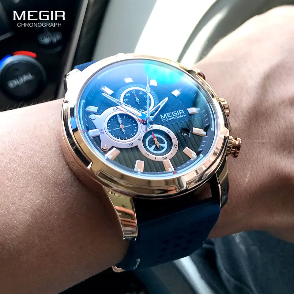 Acquista MEGIR orologio sportivo da uomo Relogio Masculino cinturino in silicone blu orologi da uomo orologio da uomo al quarzo impermeabile luminoso di lusso di marca superiore in Italia a partire da