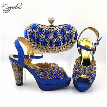 

Wonderful royal blue high heel shoes and handbag set nice matching for evening dress CP6001 ,heel height 11cm
