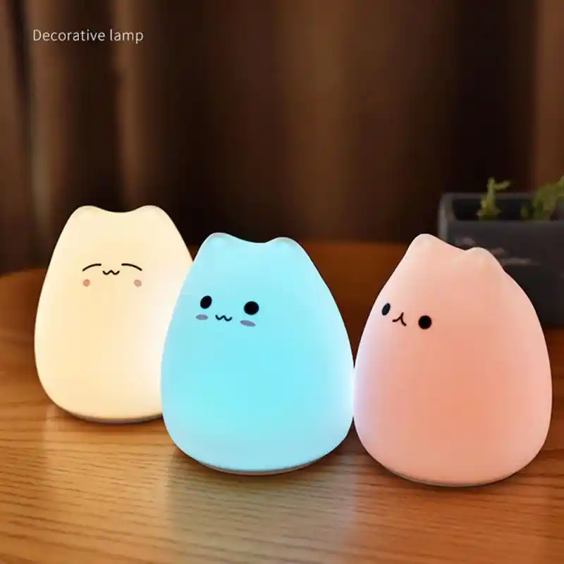 キッズベビー寝室のデスクトップの装飾品バッテリー Usb充電器7色猫ランプかわいいledナイトライトシリコーンタッチセンサー 常夜灯 Aliexpress