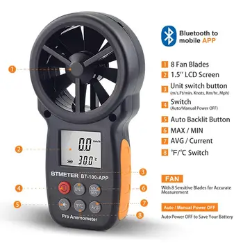 Digital Anemometer Tester With Mobile APP Wireless Bluetooth Vane Anemometer Meter measuring Wind Chill,Speed,Temperature,etc calt digital analog wind direction sensor transmitter 5volts wind vane anemometer in weather station