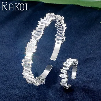 

RAKOL Fashion Baguette Cubic Zirconia Bracelet Ring Jewelry Set For Women Girl Party Even Clothes Anniversary Gift RS03014