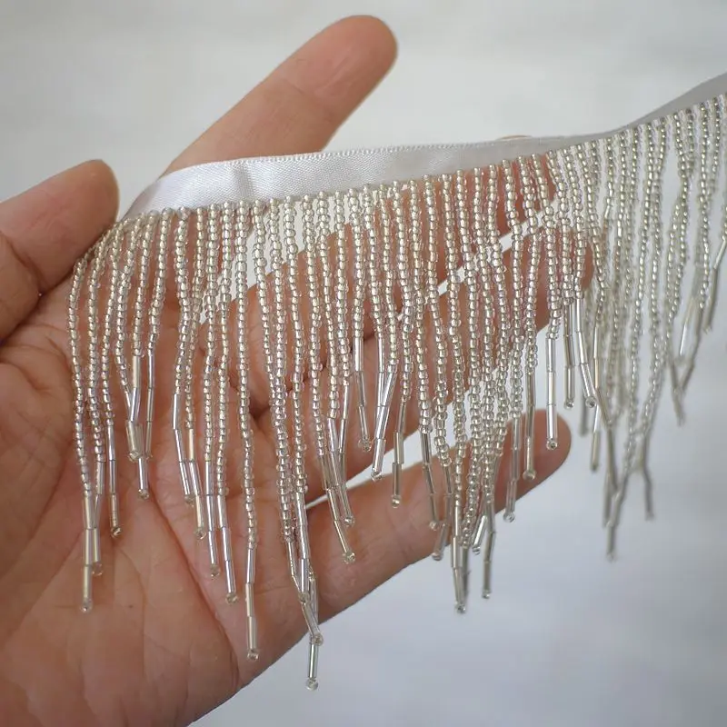 1Yard Handmade sewing tassel fringe trimming bridal bead patch