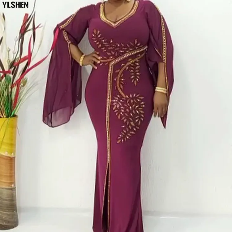 African Dresses for Women Dashiki Diamond Robe Africaine Femme 2020 Africa Dress African Clothes Long Maxi Evening Party Dress 06