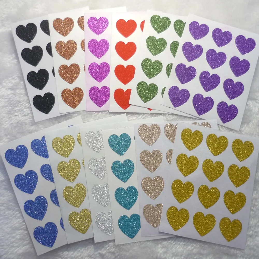19mm Multi colors mini glitter heart sticker01