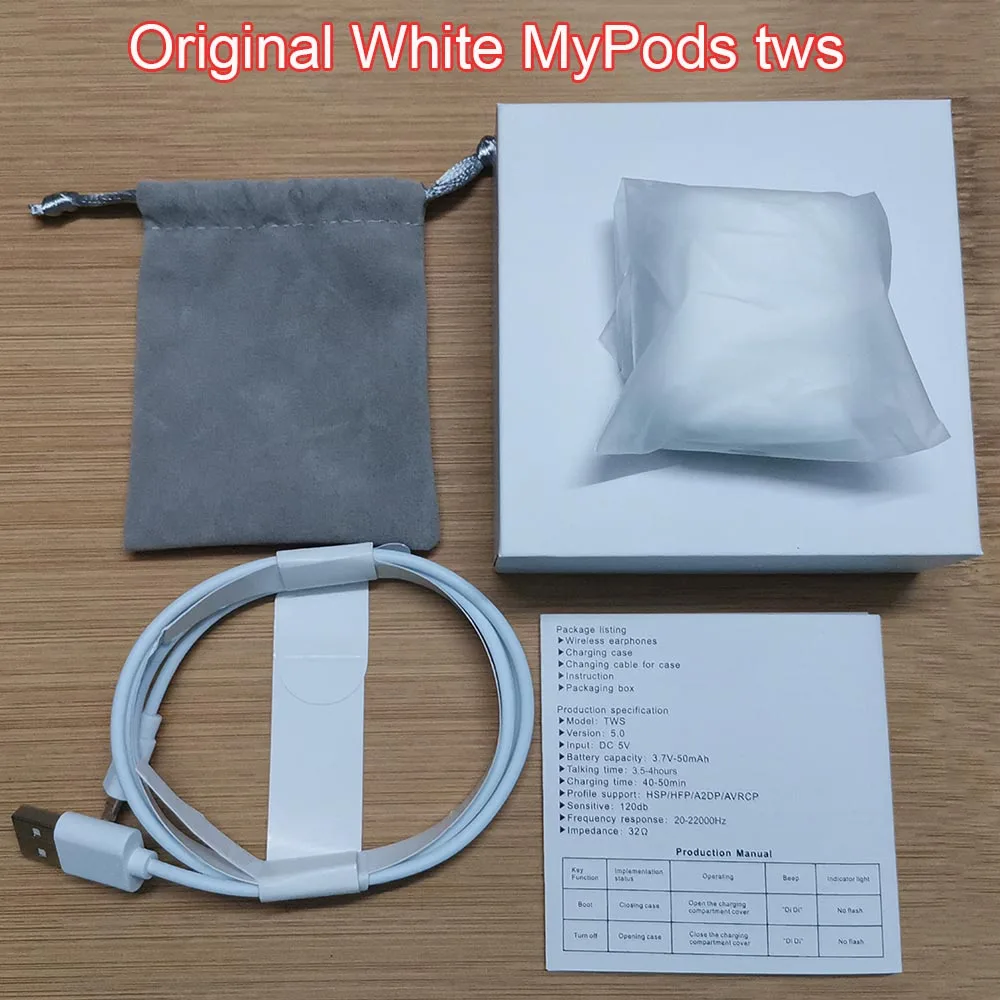 Беспроводные наушники MyPods Tws Arie 2 с gps, Bluetooth, наушники с регулятором громкости, 8D Super Bass PK i5000 i9000 i90000 Pro MAX TWS - Цвет: White