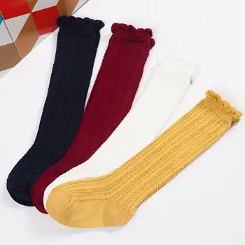 

5m Colors Baby Girls Winter Solid Yellow Spanish Style Knee Socks High Bow Girl Toddlers Romany Ribbed Long Socking