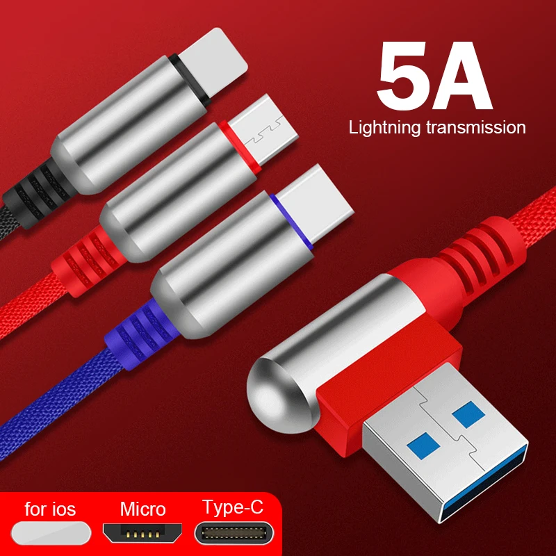 Быстро Зарядное устройство кабель супер Зарядное устройство кабель 3 в 1 Micro Тип type-C USB для Iphone 6/7/8 X HuaweiXIAOMI USB кабель для зарядки и передачи данных 1,2 м