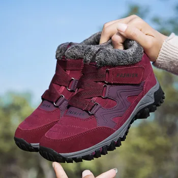 

Women Boots High Quality Winter Fur Warm Ankle Snow Boots Winter Rubber Work Boots Sneakers Ankle Flock Round Toe