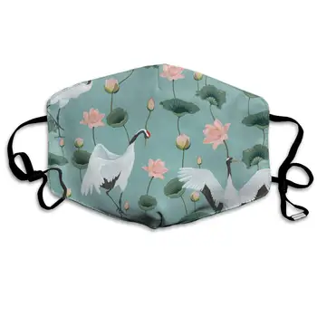 

Japanese Cranes And Lotuses Washable Reusable Mask, Cotton Anti Dust Half Face Mouth Mask For Kids Teens Men Women With