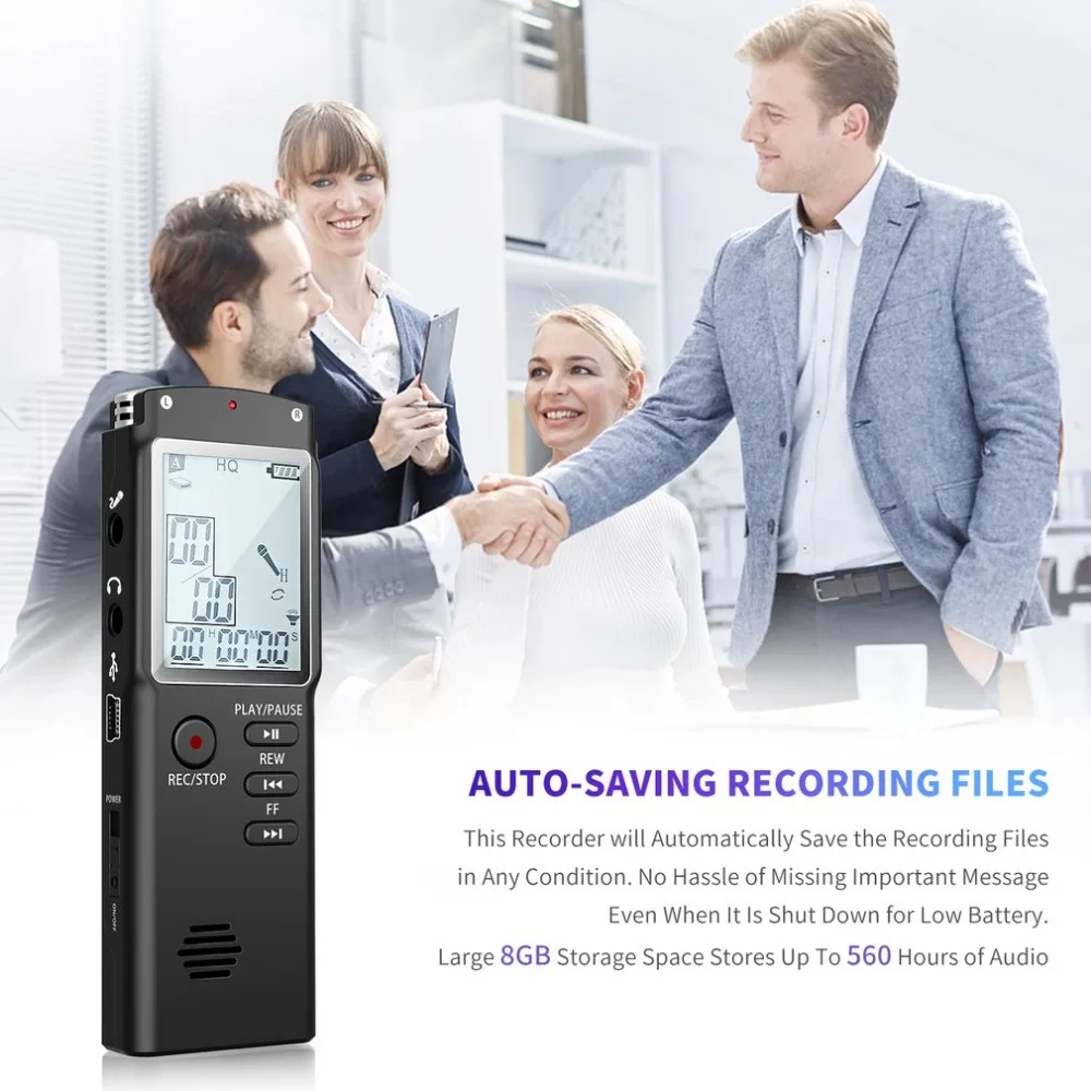 Dictaphone 8GB Digital Voice Sound Recorder Hidden Sound Recorder USB Dual Microphone Sound Recording Noise Reduction
