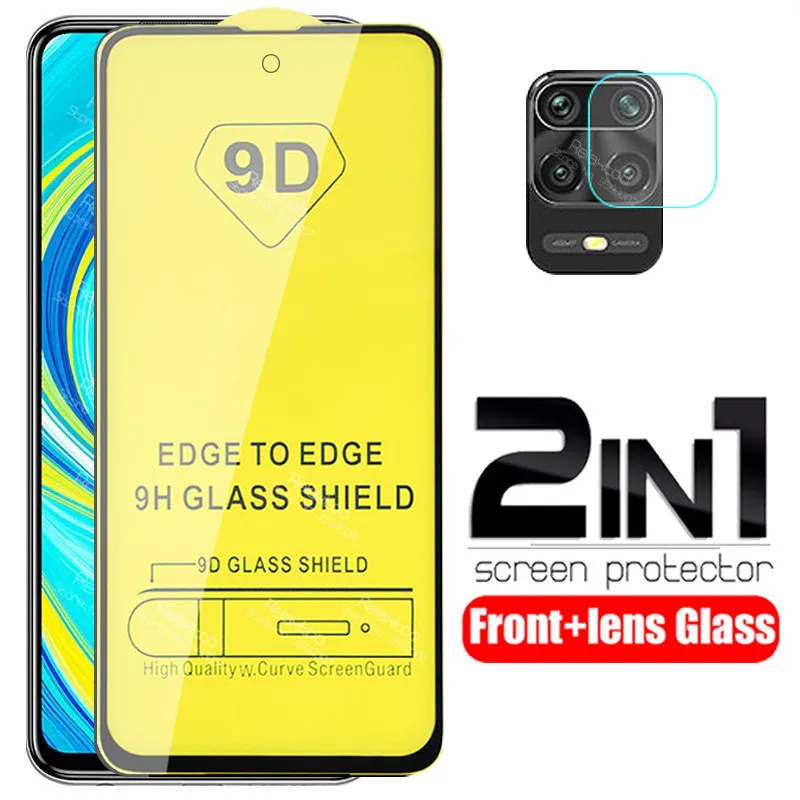 

2 in 1 9D Full glue For xiaomi redmi note 9s Glass screen protector on redmi note 9 s note9 s note9s camera lens protective Film