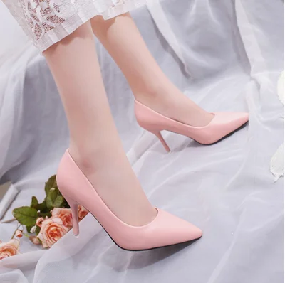 pink 9 cm Простые женские туфли на высоком каблуке с закрытым носком офисные туфли-лодочки для вечеринок тонкие туфли больших и маленьких размеров 32,33 42 - Цвет: pink 9 cm
