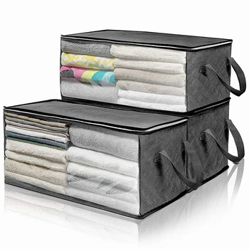 

2 Pcs Non-Woven Fabric Storage Box Folding Quilt Clothes Organizer Dust-Proof Storage Bag Collapsible Clother Quilt Blanket Bag