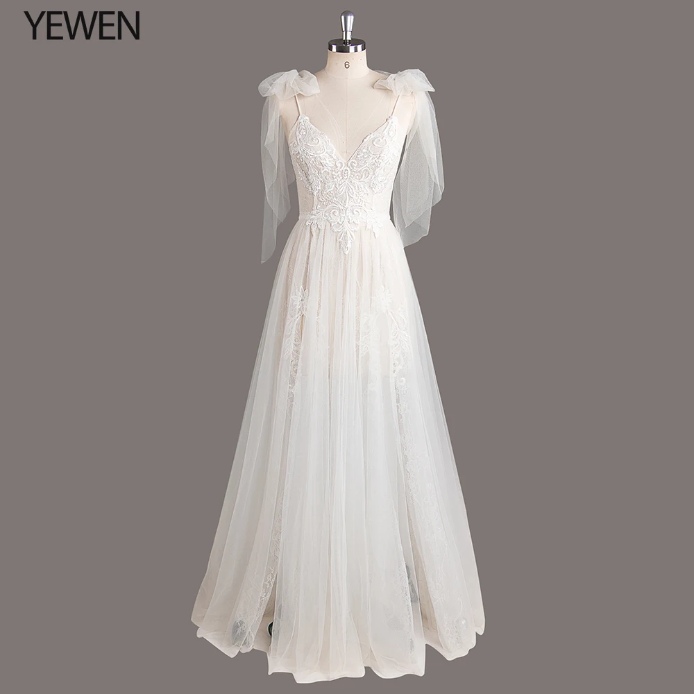 

Elegant Evening Dresses A-Line V-Neck Ruffles Sleeves Side Split Tulle Evening Gowns Vestidos Largos 2019 vestidos de fiesta