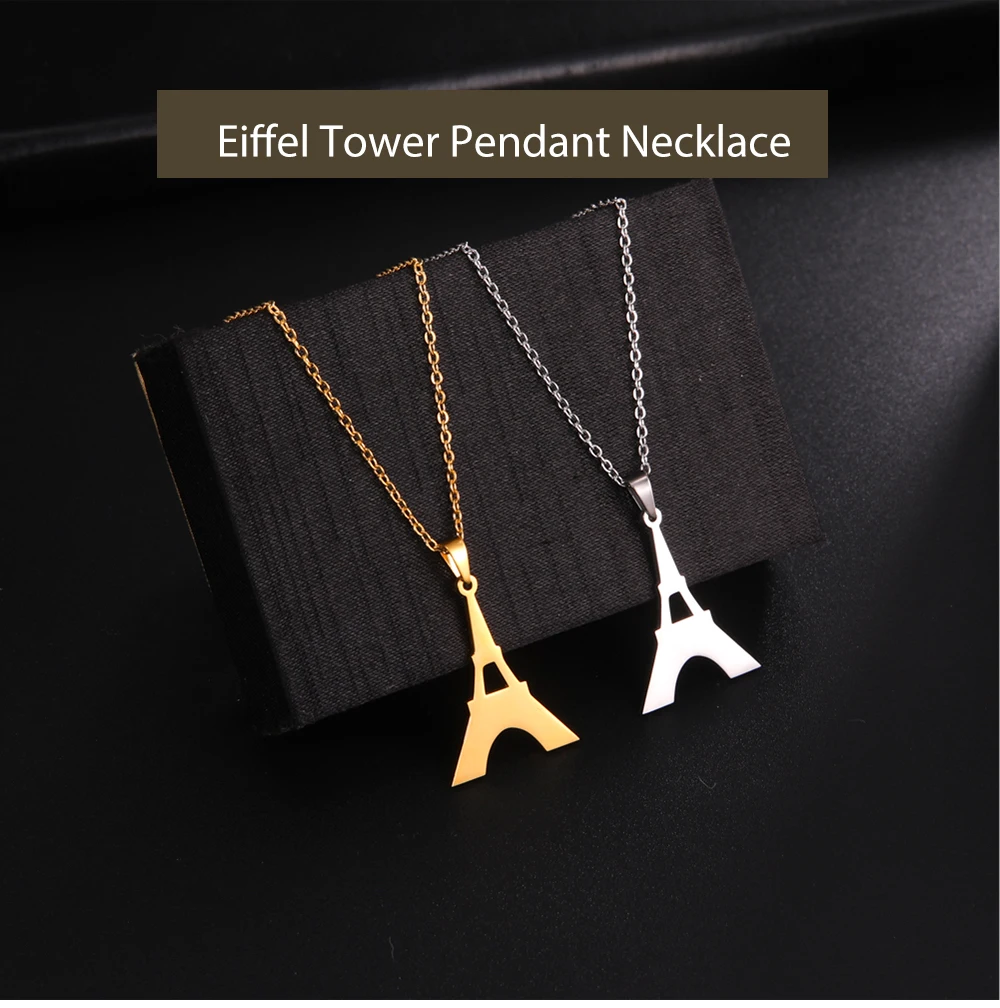 Cazador Neue Frankreich Paris Eiffelturm Gold Farbe Anhänger Halsketten für Frauen Edelstahl Kette auf die Hals Schmuck Großhandel – Detail 1