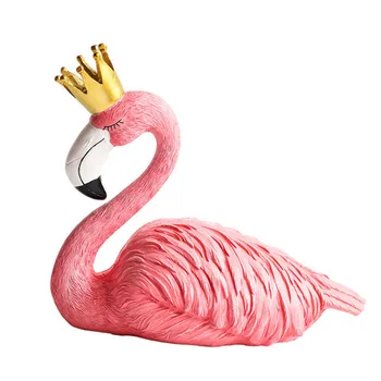 

European Pink Flamingo Miniature Model Sculpture Creative Resin Modern Figurine Ornament Home Decoration Accessories Room Decor
