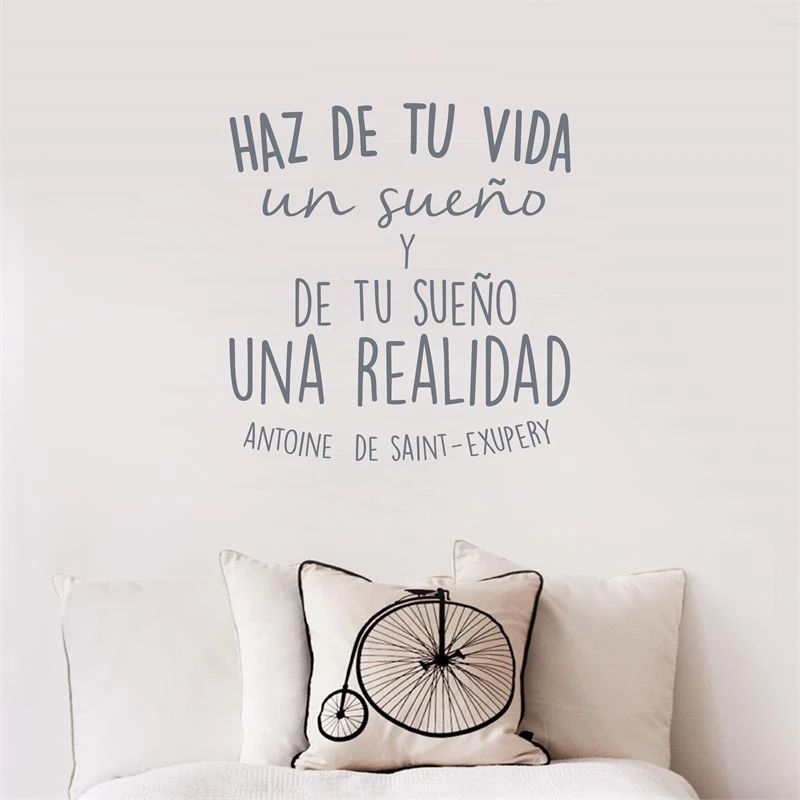 Spanish Inspirational positive Quotes Vinyl Wall Sticker Life Dreams Art Decals For Spanish Home Decoration acessories
