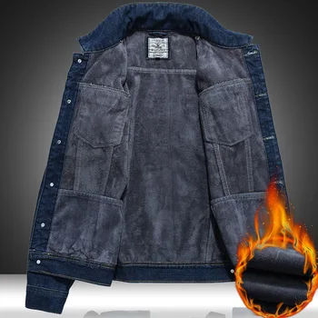

2019 winter thick denim jacket more men with velvet warm jacket