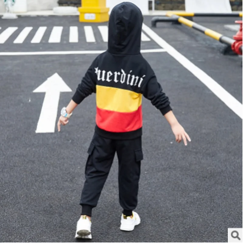 

Boys Hoody Clothing Set 2019 New Spring and Autumn Kids Clothes Sets Children's 2 Patchwork Colors 2 Piece Size110-160 ly375