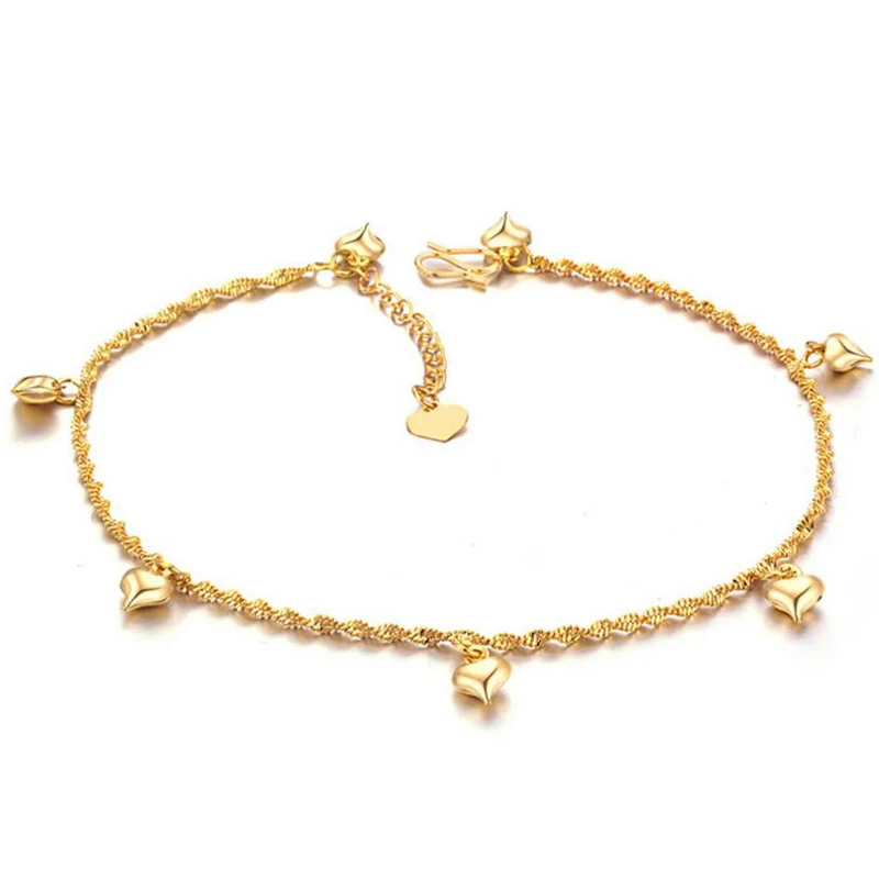 18K Gold Plated Twist Link With Heart Charms Anklet for Women