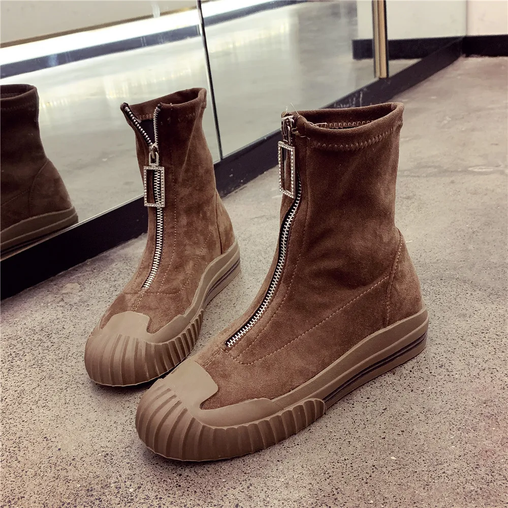 New Fashion Flat Shoes Woman Round Toe Ankle Boots for Women Ladies Booties Shoes Front Zipper Designer Boots Women Luxury