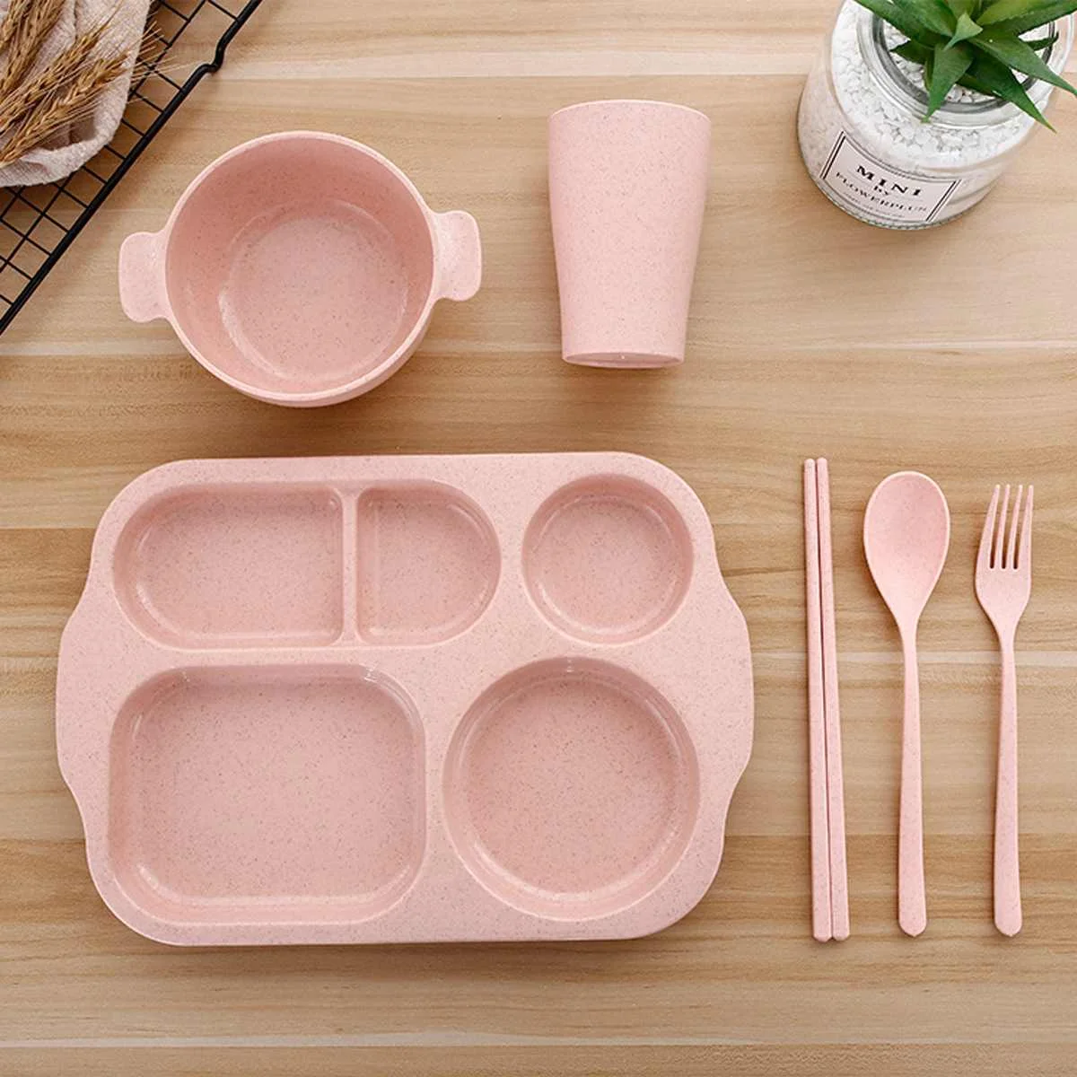6PCS Baby Dishes Wheat Straw Children cartoon Tableware Set Dinner Plate Feeding Bowl | Мать и ребенок