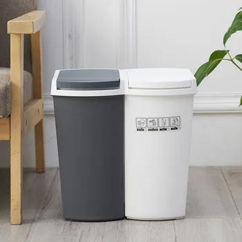 

Creative Japan Classification Waste Bin Fashion Kitchen Plastic Trash Bin Recycle Wet Dry Sorted Garbage Can Press-open Cover