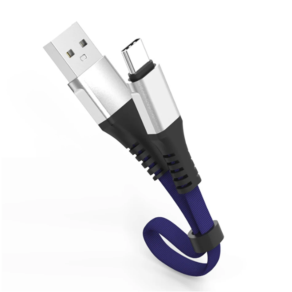 30 см 2.4A быстрое зарядное устройство кабель Micro USB/type C Плетеный Внешний Аккумулятор кабель для Iphone 6 7 8 Plus X samsung Oneplus 6 Xiaomi huawei - Цвет: Синий