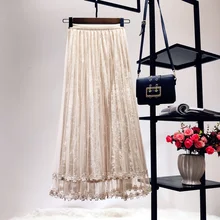 Новинка, весенне-осенняя Золотая Бархатная юбка в сеточку, Однотонная юбка средней длины, Золотая Бархатная плиссированная юбка для женщин, yy166