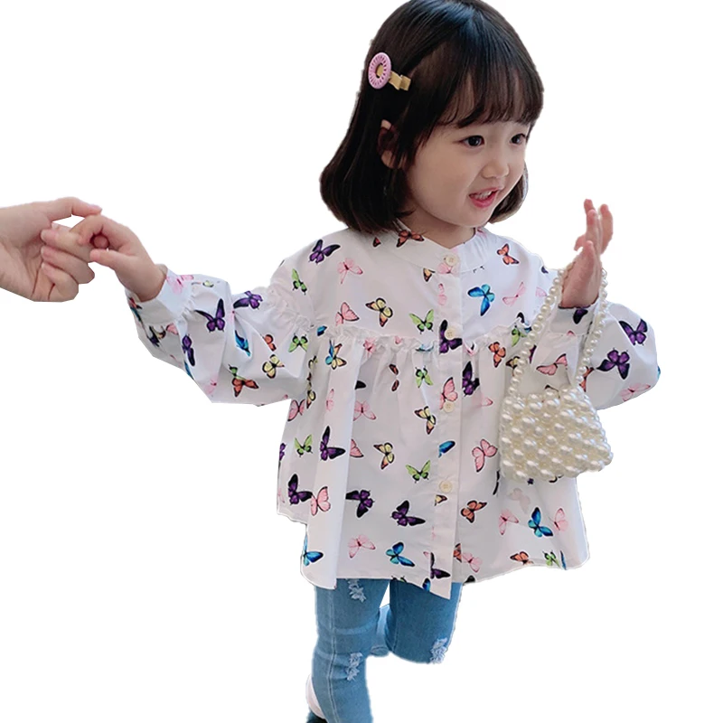 

Little Girl Baby Butterfly Print Shirt Long-sleeved Temperament Top Fall for Kids Clothing Fall Clothes Kids Children Clothes