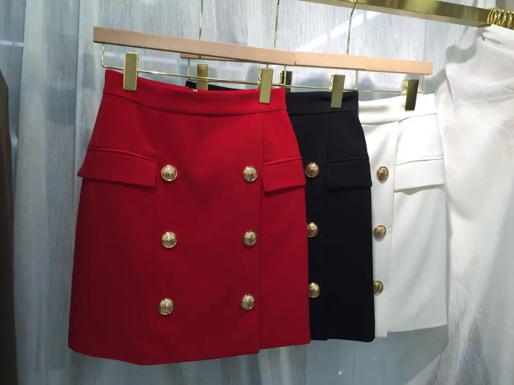 10.30 Autumn New Fashion solid package hip Double breasted blazer skirt women