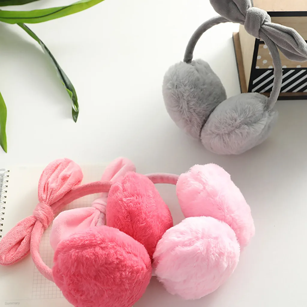 Женские зимние теплые милые плюшевые наушники с кроличьими ушками для девочек, теплые наушники на осень и зиму, теплые плюшевые наушники с ушками и бантом,#40