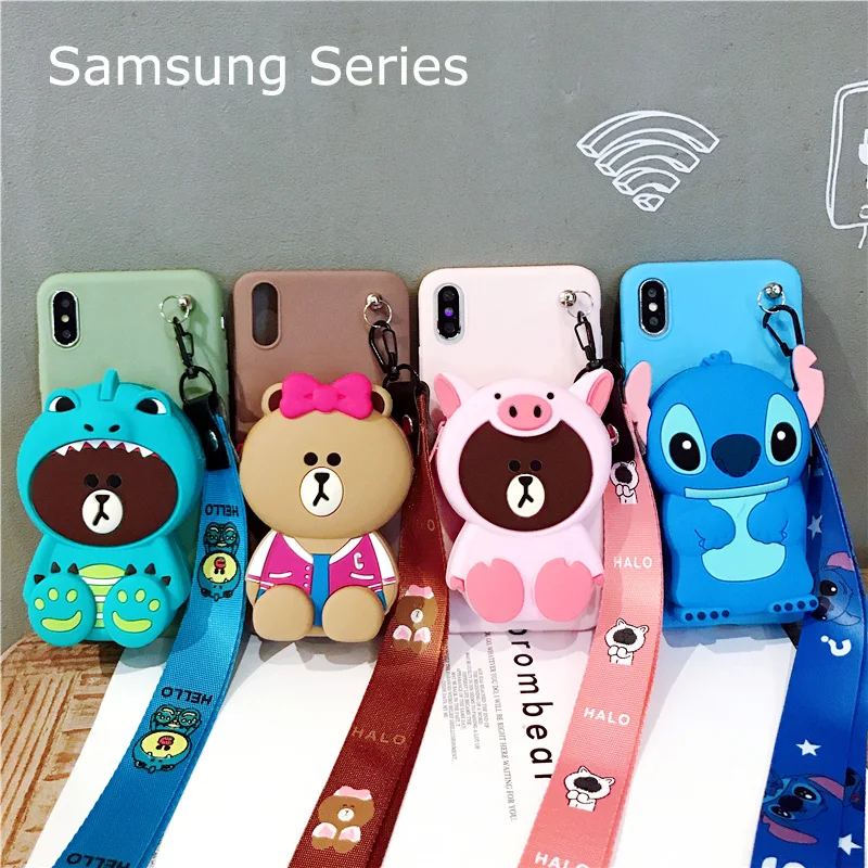 

3D stitch Cartoon Zipper Wallet silicone Phone case for Samsung Note 9 8 10 S10 S8 S9 Plus A30 A50 A70 A80 A40 A10 J6 J8 Cover