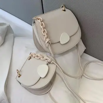 

Solid color Semicircle Mini Saddle bag 2020 New High-quality PU Leather Women's Designer Handbag Chain Shoulder Messenger Bag