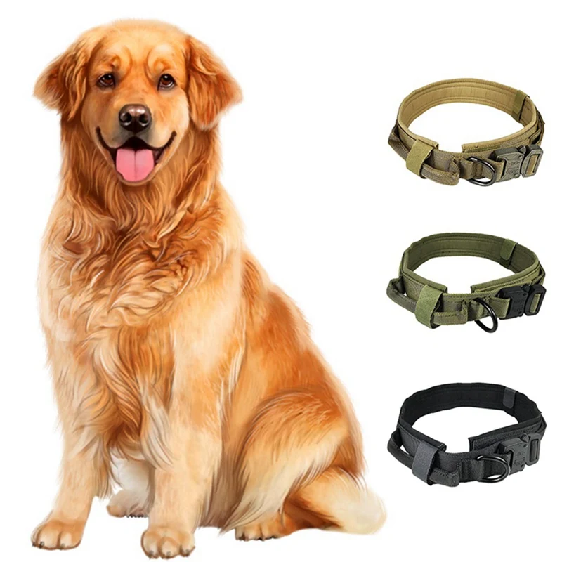 

Tactical Dog Heavy Duty Collar With Control Handle Pet Adjustable Military Training Walking Collar