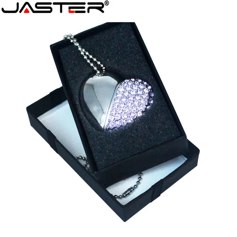 Metal Diamond USB Flash Drive 128GB Crystal Heart With Gift Box Pen Drive 64GB Creative Gifts Memory Stick Pendrive 32GB 16GB 8G