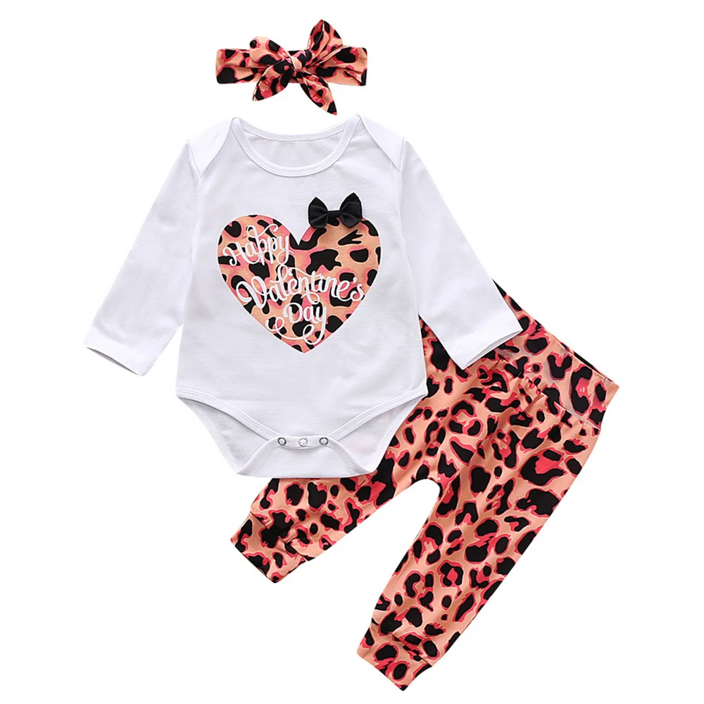Newborn Baby Girl Boy Clothes 3Pcs Set Leopard Print Bodysuit And Pant Headband Winter Casual Outfits 0-2 Ages D30 | Детская одежда и