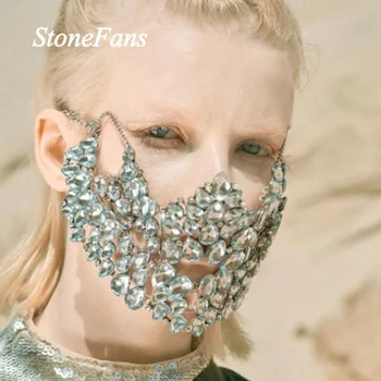 

Stonefans Christmas Crystal Decorative Mask Handmade Jewelry for women Statement Silver Color Rhinestone Bling Mask Party Gift