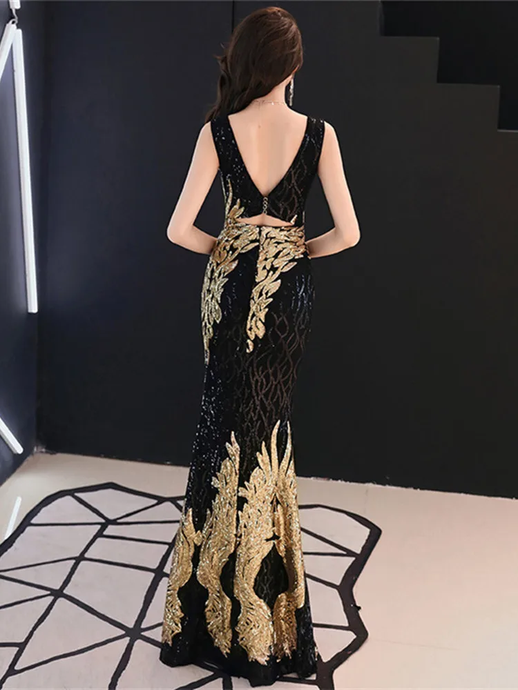Skyyue вечернее платье, пикантное с v-образным вырезом без рукавов robe De Soiree с открытой спиной блесток женские вечерние платья полые Формальные платья C110