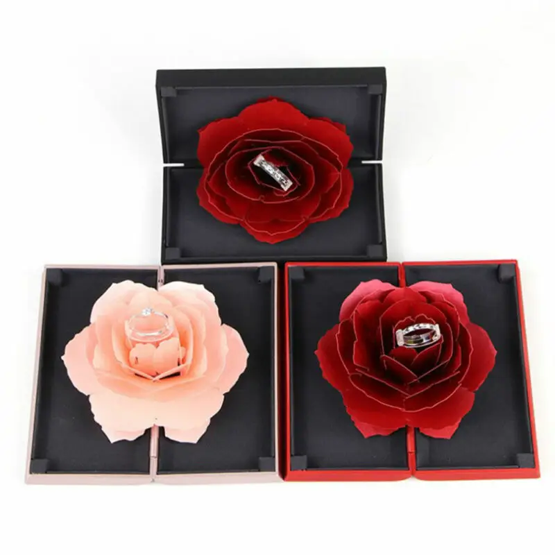 3D Up Rose Ring Box Wedding Engagement Jewelry Storage Holder Case Bump CH 
