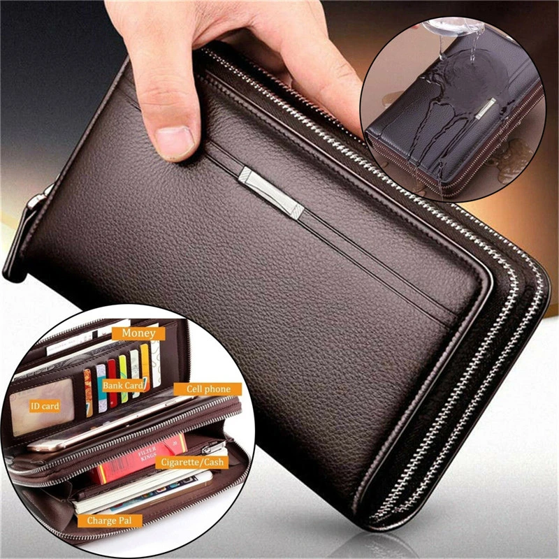 Billeteras de negocios para hombre, Cartera de cuero para teléfono móvil, bolso de mano de calidad superalta, con cremallera, tarjetero grande| - AliExpress