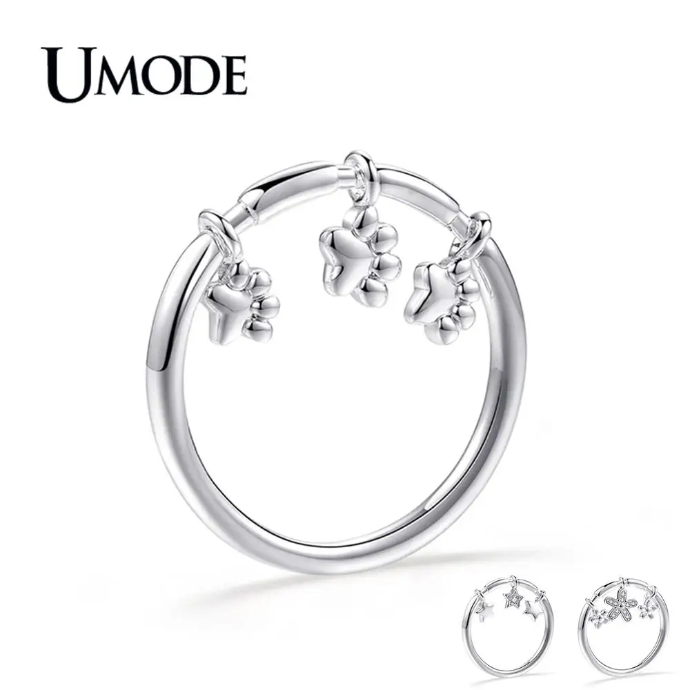 Женское кольцо со звездой и цветком UMODE новое с прозрачным круглым Цирконом
