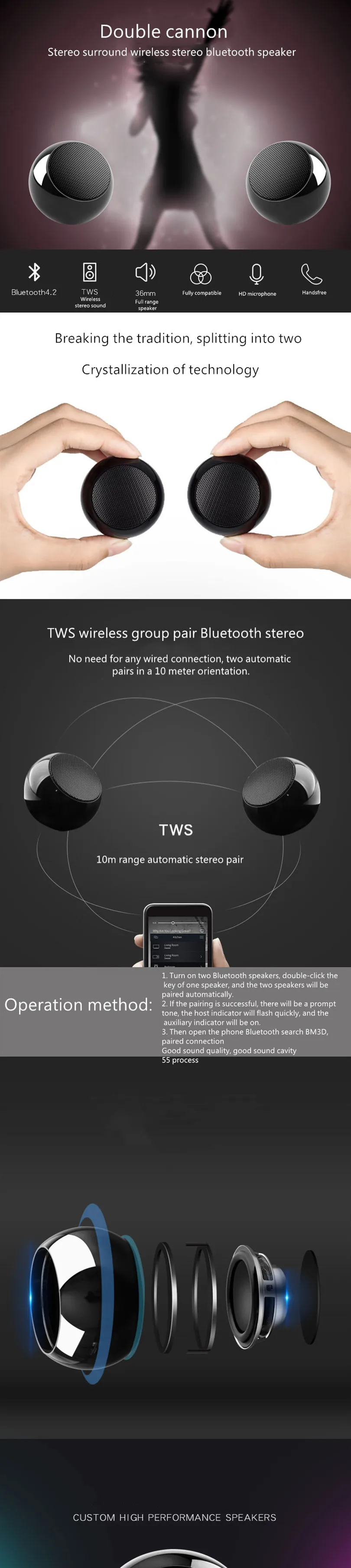 Мини TWS объемный стерео беспроводной мощный портативный bluetooth динамик компьютерные колонки для ПК boombox parlante som F40138A