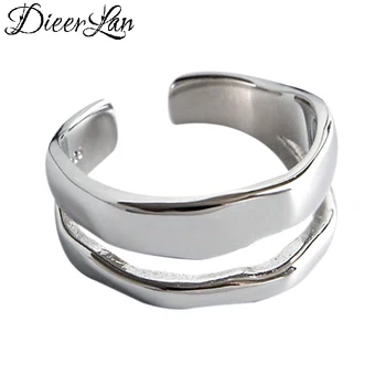 

Genuine 100% 925 Sterling Silver Irregular Chains Rings for Women Simple Solid Silver Rings Party Vintage Jewelry
