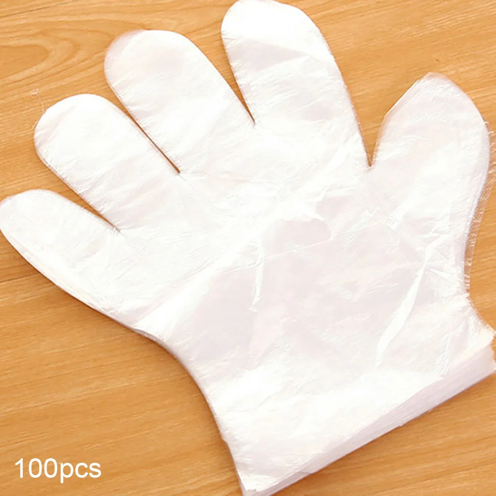 100pcs Прозрачные пластиковые одноразовые перчатки для ресторана, дома, обслуживания питания гигиенические принадлежности MF - Цвет: 100pcs