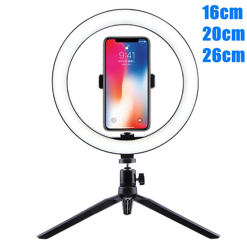  Photography LED Selfie Ring Light 26CM Dimmable Camera Phone Ring Lamp 10inch With Table Tripods Fo - 4000029261991
